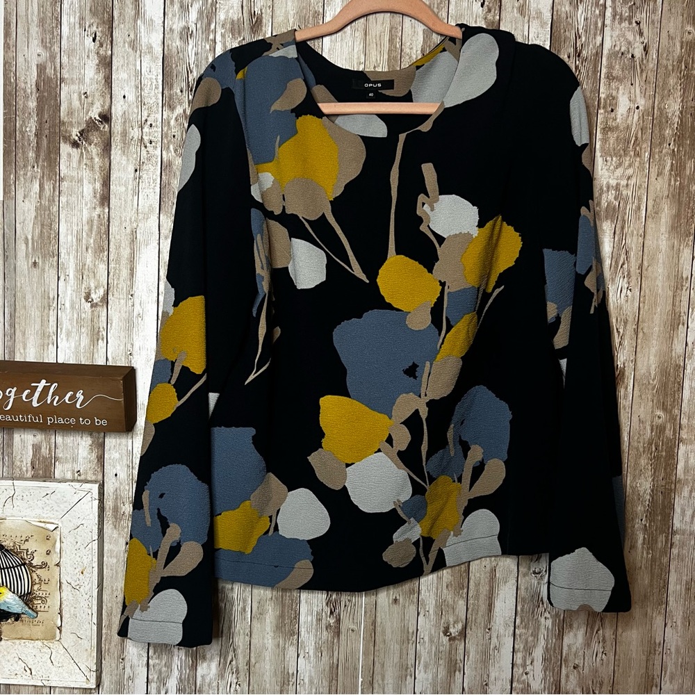 Opus Abstract Floral Patterned Women's Long Sleeve Blouse EU 40 US L